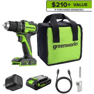Greenworks - 24V Cordless Brushless 400 in-lbs Drill/Driver with 2.0Ah Battery and Charger - Green Greenworks - 24V Cordless Brushless 400 in-lbs Drill/Driver with 2.0Ah Battery and Charger - Green