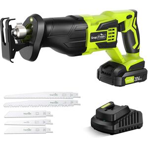 SnapFresh - 20V Cordless Reciprocating Saw with Variable Speed and Tool-Free Blade Change, 2.0Ah Battery & Fast Charger In - Green SnapFresh - 20V Cordless Reciprocating Saw with Variable Speed and Tool-Free Blade Change, 2.0Ah Battery & Fast Charger In - Green