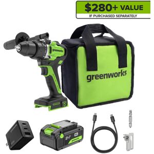 Greenworks - 24V Cordless Brushless 800 in-lbs Drill/Driver, 21 Clutch, with 4.0Ah Battery and Charger - Green Greenworks - 24V Cordless Brushless 800 in-lbs Drill/Driver, 21 Clutch, with 4.0Ah Battery and Charger - Green