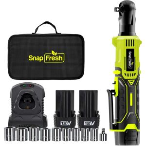 SnapFresh - 12V Cordless Electric Ratchet Wrench Kit – 55 ft-lbs Max Torque, 3/8" Drive, 2×2.0Ah Batteries & Fast Charger - Green SnapFresh - 12V Cordless Electric Ratchet Wrench Kit – 55 ft-lbs Max Torque, 3/8" Drive, 2×2.0Ah Batteries & Fast Charger - Green