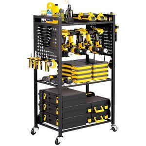 VEVOR - 4-tier Tool Organizer Cart, 150 lbs Load Capacity, Floor Stand Rolling Drill Holder and Stability Storage Rack - Black VEVOR - 4-tier Tool Organizer Cart, 150 lbs Load Capacity, Floor Stand Rolling Drill Holder and Stability Storage Rack - Black