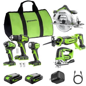 Greenworks - 24V Brushless 6pcs Power Tool Combo Kit, with USB-C Batteries and Charger - Green Greenworks - 24V Brushless 6pcs Power Tool Combo Kit, with USB-C Batteries and Charger - Green