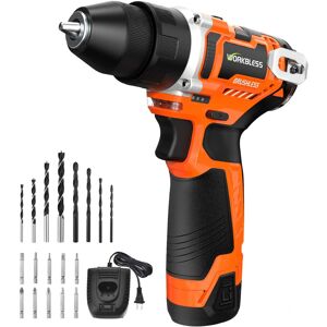Unique Bargains - 12V Brushless Cordless Drill, LCD Smart Display, 29+1 Torque, 3/8" Metal Chuck, 2.0Ah Battery, Fast Charger, 18pcs Bits - Orange Unique Bargains - 12V Brushless Cordless Drill, LCD Smart Display, 29+1 Torque, 3/8" Metal Chuck, 2.0Ah Battery, Fast Charger, 18pcs Bits - Orange