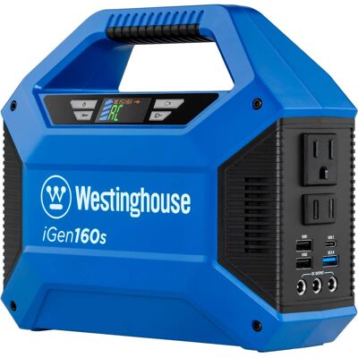 Westinghouse - 150-Watt Lithium-Ion Portable Power Station with Power Inverter, LED Display, and Flashlight (155 Wh Capacity) - Blue Westinghouse - 150-Watt Lithium-Ion Portable Power Station with Power Inverter, LED Display, and Flashlight (155 Wh Capacity) - Blue