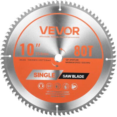VEVOR - 10-Inch Circular Saw Blade, 80 Precision Alloy Teeth, 5/8-Inch Arbor, Smooth Finish, Aluminum Cutting Blade - Metallic VEVOR - 10-Inch Circular Saw Blade, 80 Precision Alloy Teeth, 5/8-Inch Arbor, Smooth Finish, Aluminum Cutting Blade - Metallic