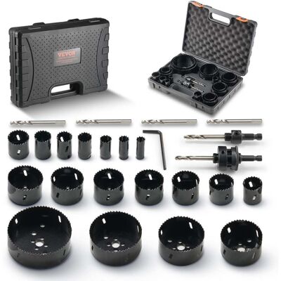 VEVOR - Hole Saw Kit, 18 PCS Saw Blades, 6 Drill Bits, 1 Hex Wrench, General Purpose Size from 3/4" to 4-1/2" - Black VEVOR - Hole Saw Kit, 18 PCS Saw Blades, 6 Drill Bits, 1 Hex Wrench, General Purpose Size from 3/4" to 4-1/2" - Black
