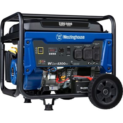 Westinghouse - 6,600/5,300-Watt Gas Powered Portable Generator with Electric Start, 30A 120/240V Outlet - Blue Westinghouse - 6,600/5,300-Watt Gas Powered Portable Generator with Electric Start, 30A 120/240V Outlet - Blue