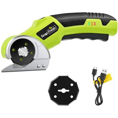 SnapFresh - 4V Electric Cardboard Cutter Cordless Rotary Scissors with LED Light 2.0Ah Battery and Self Sharpening Blade - Green SnapFresh - 4V Electric Cardboard Cutter Cordless Rotary Scissors with LED Light 2.0Ah Battery and Self Sharpening Blade - Green