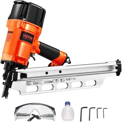 VEVOR - Framing Nailer,2" to 3-1/2" 21 Degree Full Round Head Pneumatic Framing Nailer with Dual Trigger Modes & Tool-Less Depth - Black;Orange VEVOR - Framing Nailer,2" to 3-1/2" 21 Degree Full Round Head Pneumatic Framing Nailer with Dual Trigger Modes & Tool-Less Depth - Black;Orange