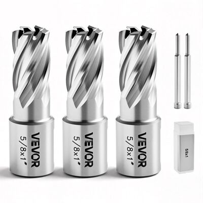VEVOR - Annular Cutter Set, 5 pcs Weldon Shank Mag Drill Bits Kit, 1" Cutting Depth, 5/8" Cutting Diameter, HSS - Silver VEVOR - Annular Cutter Set, 5 pcs Weldon Shank Mag Drill Bits Kit, 1" Cutting Depth, 5/8" Cutting Diameter, HSS - Silver