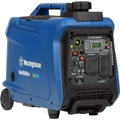 Westinghouse - 4,000-Watt Gas and Propane Dual Fuel Powered Portable Inverter Generator with Recoil Start, LED Data Center - Blue Westinghouse - 4,000-Watt Gas and Propane Dual Fuel Powered Portable Inverter Generator with Recoil Start, LED Data Center - Blue