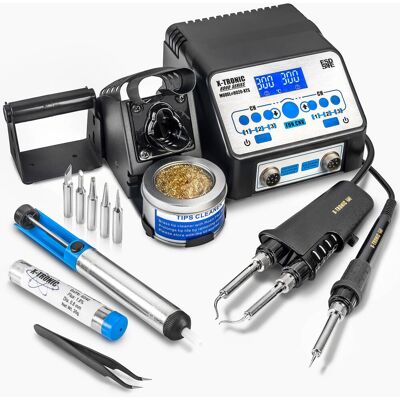 X-Tronic - 8020-XTS Dual Soldering Iron/Tweezer Station • ESD Safe • 5 Solder Tips • 6 Presets • Calibration Function • Sleep Timer - Black/Silver X-Tronic - 8020-XTS Dual Soldering Iron/Tweezer Station • ESD Safe • 5 Solder Tips • 6 Presets • Calibration Function • Sleep Timer - Black/Silver