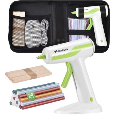Unique Bargains - Cordless Hot Glue Gun Set with 30pcs 0.28″ Sticks, 2Ah Battery, Smart Power-Off, Includes Case & 10 Wood Craft Sticks - White Green Unique Bargains - Cordless Hot Glue Gun Set with 30pcs 0.28″ Sticks, 2Ah Battery, Smart Power-Off, Includes Case & 10 Wood Craft Sticks - White Green