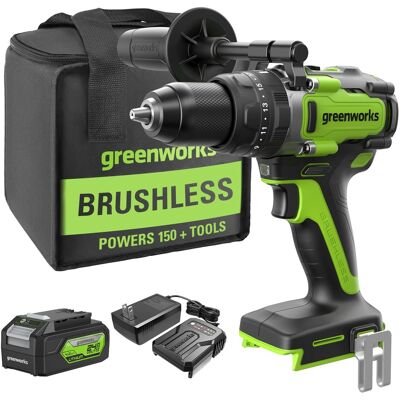 Greenworks - 24V 1/2" 1240 in-lbs Brushless Hammer Drill - 4.0Ah Battery and Charger Greenworks - 24V 1/2" 1240 in-lbs Brushless Hammer Drill - 4.0Ah Battery and Charger
