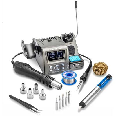 X-Tronic - 7040-PRO-X 775 W Compact Hot Air Rework Soldering Iron Station °C/°F, 0-30 Min Sleep, Calibration & More - Silver X-Tronic - 7040-PRO-X 775 W Compact Hot Air Rework Soldering Iron Station °C/°F, 0-30 Min Sleep, Calibration & More - Silver