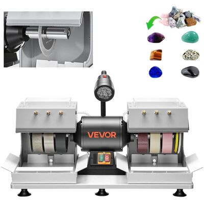 VEVOR - Cabbing Machine, 6" 2/5 HP 1800 RPM Efficient, Lapidary Rock Grinder Polisher With Diamond and Resin Wheels, LED Lamp - White;Black VEVOR - Cabbing Machine, 6" 2/5 HP 1800 RPM Efficient, Lapidary Rock Grinder Polisher With Diamond and Resin Wheels, LED Lamp - White;Black