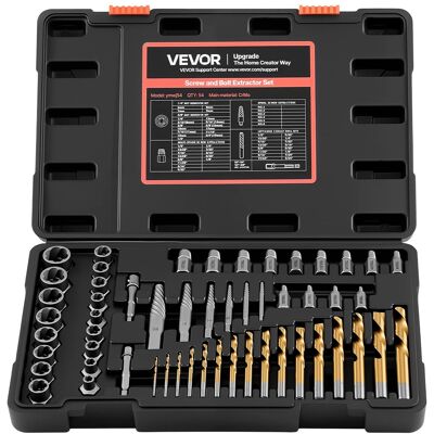 VEVOR - Screw Extractor Set with Drill Bits, 54 Pieces, Easy Out Nut Bolt Extractors and Drill Bits, with Adapters - Black VEVOR - Screw Extractor Set with Drill Bits, 54 Pieces, Easy Out Nut Bolt Extractors and Drill Bits, with Adapters - Black