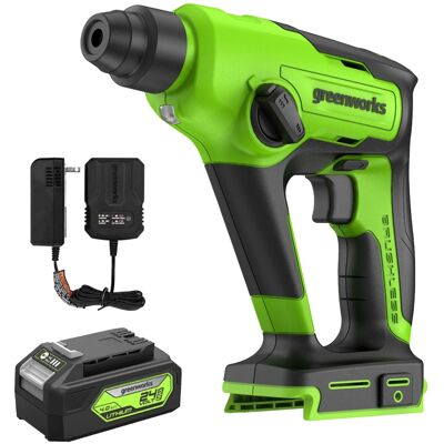 Greenworks - 24V SDS 1.2J Brushless Rotary Hammer Drill - 4.0Ah Battery and Charger Greenworks - 24V SDS 1.2J Brushless Rotary Hammer Drill - 4.0Ah Battery and Charger