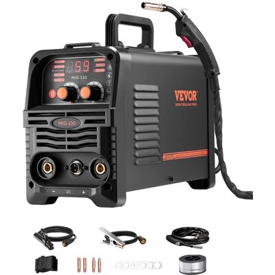 VEVOR - MIG Welder, 130Amp Synergic Mig Welding Machine, 3-in-1 Flux Core MIG/Stick/Lift TIG Multi-Process Welder Machine - Black + Orange VEVOR - MIG Welder, 130Amp Synergic Mig Welding Machine, 3-in-1 Flux Core MIG/Stick/Lift TIG Multi-Process Welder Machine - Black + Orange
