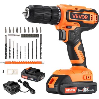 VEVOR - Cordless Drill Driver, 1/2 inch Metal Chuck, Dual-Speed Variable, Drill Driver Kit with Lithium Battery and Charger - Black,Orange VEVOR - Cordless Drill Driver, 1/2 inch Metal Chuck, Dual-Speed Variable, Drill Driver Kit with Lithium Battery and Charger - Black,Orange