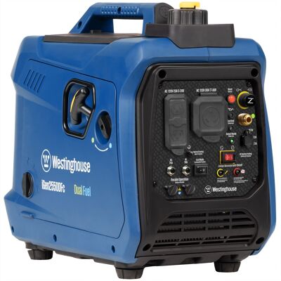 Westinghouse - 2,550-Watt Dual Fuel Gas and Propane Powered Portable Inverter Generator with Recoil Start, LED Data Center - Blue Westinghouse - 2,550-Watt Dual Fuel Gas and Propane Powered Portable Inverter Generator with Recoil Start, LED Data Center - Blue