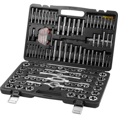 VEVOR - Tap and Die Set, 116-Piece Include Metric and SAE Size, Bearing Steel Taps and Dies, Essential Threading Tool - Black VEVOR - Tap and Die Set, 116-Piece Include Metric and SAE Size, Bearing Steel Taps and Dies, Essential Threading Tool - Black