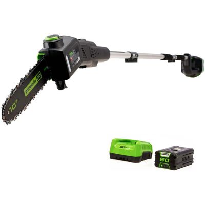Greenworks - 80-Volt 10-Inch Brushless Cordless Pole Saw with 14.5 foot reach (1 x 2Ah Battery and Charger) - Green Greenworks - 80-Volt 10-Inch Brushless Cordless Pole Saw with 14.5 foot reach (1 x 2Ah Battery and Charger) - Green