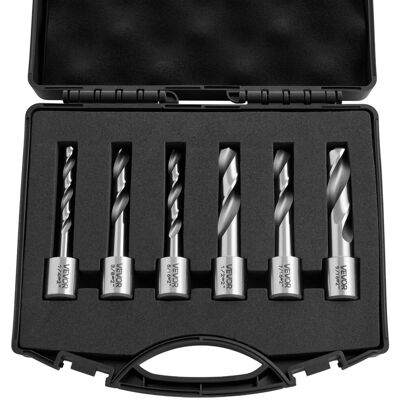 VEVOR - Annular Cutter Set, 6 pcs Weldon Shank Mag Drill Bits Kit, 2" Cutting Depth,1/4" to 9/16" Cutting Diameter, HSS - Silver + Black VEVOR - Annular Cutter Set, 6 pcs Weldon Shank Mag Drill Bits Kit, 2" Cutting Depth,1/4" to 9/16" Cutting Diameter, HSS - Silver + Black