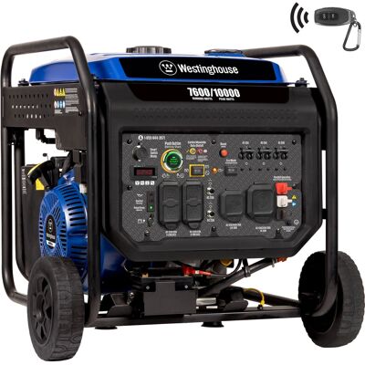 Westinghouse - 10,000-Watt Gas Powered Portable Inverter Generator with Remote Start, Low THD and 50 Amp Outlet for Home Backup - Blue Westinghouse - 10,000-Watt Gas Powered Portable Inverter Generator with Remote Start, Low THD and 50 Amp Outlet for Home Backup - Blue
