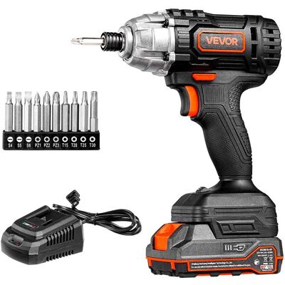 VEVOR - Impact Driver, 1/4Inch, 2800 RPM Max Speed, 20V Powerful Motor, Electric Cordless Impact Driver Kit with Battery,10 Bits - Black,Orange VEVOR - Impact Driver, 1/4Inch, 2800 RPM Max Speed, 20V Powerful Motor, Electric Cordless Impact Driver Kit with Battery,10 Bits - Black,Orange