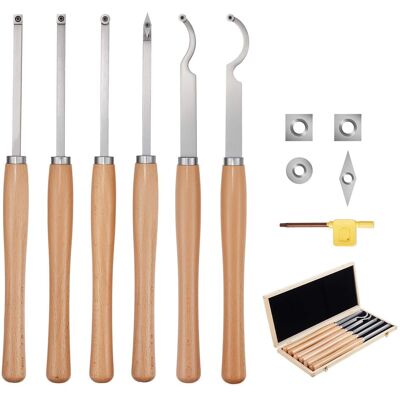 VEVOR - Wood Lathe Turning Tool Set, 6PCS, Lathe Roughing, Finishing, Detailing Hollow Tool with Wooden Handle, Diamond Round - Wood color;Silver VEVOR - Wood Lathe Turning Tool Set, 6PCS, Lathe Roughing, Finishing, Detailing Hollow Tool with Wooden Handle, Diamond Round - Wood color;Silver