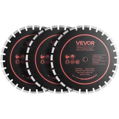 VEVOR - Diamond Blades 16 inch, 3-Pack Concrete Saw Blade Set, 1 in Arbor, High-Hardness Diamond Segments, 65Mn Steel Core - Black + Orange VEVOR - Diamond Blades 16 inch, 3-Pack Concrete Saw Blade Set, 1 in Arbor, High-Hardness Diamond Segments, 65Mn Steel Core - Black + Orange