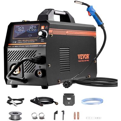 VEVOR - MIG Welder, 160A Synergic Mig Welding Machine, 4-in-1 Gas MIG/Flux Core MIG/Stick/Lift TIG Multi-Process Welder Machine - Black + Orange VEVOR - MIG Welder, 160A Synergic Mig Welding Machine, 4-in-1 Gas MIG/Flux Core MIG/Stick/Lift TIG Multi-Process Welder Machine - Black + Orange