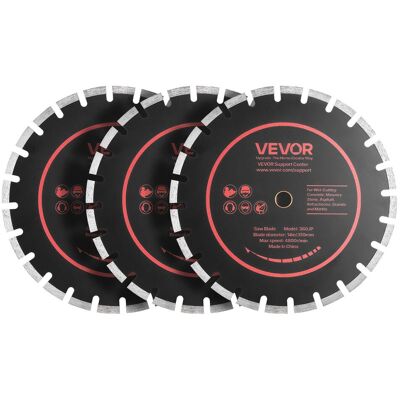 VEVOR - Diamond Blades 14 inch, 3-Pack Concrete Saw Blade Set, 1 in Arbor, High-Hardness Diamond Segments, 65Mn Steel Core - Black + Orange VEVOR - Diamond Blades 14 inch, 3-Pack Concrete Saw Blade Set, 1 in Arbor, High-Hardness Diamond Segments, 65Mn Steel Core - Black + Orange