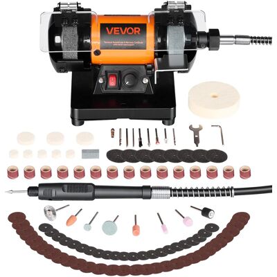 VEVOR - Bench Buffer Polisher, 8300-10600 RPM Adjustable Speed, Polishing & Buffing Machine with Grinding, Fiber,and Wool Wheels - Black;Orange VEVOR - Bench Buffer Polisher, 8300-10600 RPM Adjustable Speed, Polishing & Buffing Machine with Grinding, Fiber,and Wool Wheels - Black;Orange