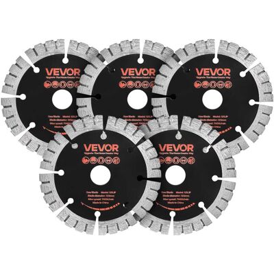 VEVOR - Diamond Blades 5 inch, 5-Pack Wall Chaser Saw Blade Cutting Blade, 0.79 in Arbor, High-Hardness Diamond Segments - Red VEVOR - Diamond Blades 5 inch, 5-Pack Wall Chaser Saw Blade Cutting Blade, 0.79 in Arbor, High-Hardness Diamond Segments - Red