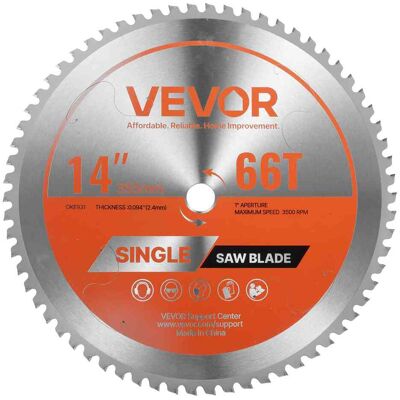 VEVOR - Circular Saw Blade, 14-inch Diameter, 66 Durable Alloy Teeth, 1-inch Arbor, Smooth Finish, Metal Cutting Blade - Orange VEVOR - Circular Saw Blade, 14-inch Diameter, 66 Durable Alloy Teeth, 1-inch Arbor, Smooth Finish, Metal Cutting Blade - Orange