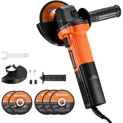Unique Bargains - 4-1/2" Angle Grinder, 850W 11000RPM, High Torque, Auxiliary Handle, 5pcs Wheels, Metal Cutting, Polishing - Black Orange Unique Bargains - 4-1/2" Angle Grinder, 850W 11000RPM, High Torque, Auxiliary Handle, 5pcs Wheels, Metal Cutting, Polishing - Black Orange