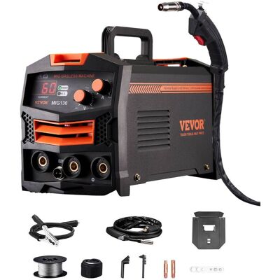 VEVOR - MIG Welder, 130Amp Synergic Mig Welding Machine, 110V Gasless Flux Core Welder Machine, Portable Mig Welder - Black + Orange VEVOR - MIG Welder, 130Amp Synergic Mig Welding Machine, 110V Gasless Flux Core Welder Machine, Portable Mig Welder - Black + Orange