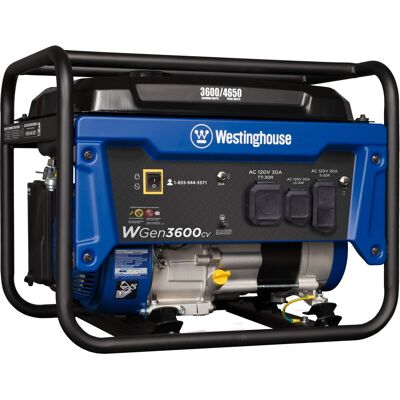 Westinghouse - 4,650/3,600-Watt Gas Powered Portable Generator with Recoil Start - Blue Westinghouse - 4,650/3,600-Watt Gas Powered Portable Generator with Recoil Start - Blue
