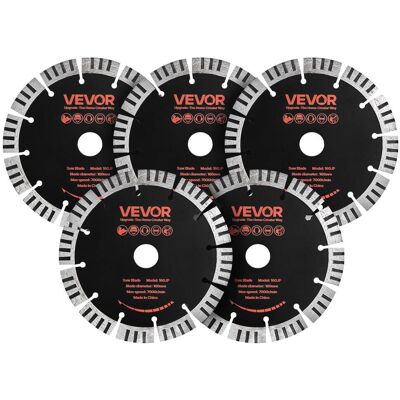 VEVOR - Diamond Blades 6.3 inch, 5-Pack Wall Chaser Saw Blade Cutting Blade, 0.87 in Arbor, High-Hardness Diamond Segments - Red VEVOR - Diamond Blades 6.3 inch, 5-Pack Wall Chaser Saw Blade Cutting Blade, 0.87 in Arbor, High-Hardness Diamond Segments - Red