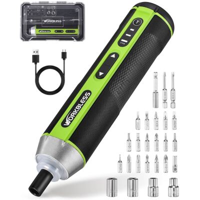Unique Bargains - 3.7V Cordless Electric Screwdriver Set, 3 Torque Settings, 300RPM, 5N.m Max Torque LED Light USB-C 26pcs Accessory Kit Unique Bargains - 3.7V Cordless Electric Screwdriver Set, 3 Torque Settings, 300RPM, 5N.m Max Torque LED Light USB-C 26pcs Accessory Kit