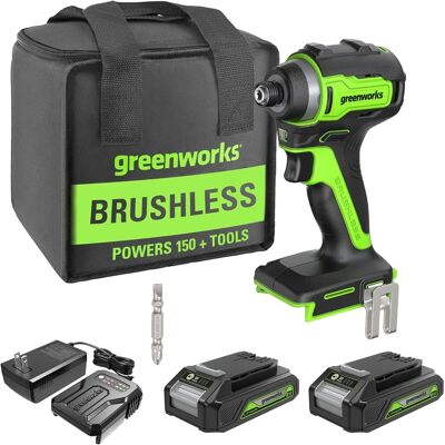 Greenworks - 24V 1/4" Hex 1950 in/lbs Brushless Cordless Impact Driver - 2x2.0Ah Batteries and Charger Greenworks - 24V 1/4" Hex 1950 in/lbs Brushless Cordless Impact Driver - 2x2.0Ah Batteries and Charger