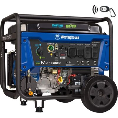 Westinghouse - 12,500 Peak Watt Dual Fuel Portable Generator, Electric Start, Transfer Switch Ready - Blue Westinghouse - 12,500 Peak Watt Dual Fuel Portable Generator, Electric Start, Transfer Switch Ready - Blue