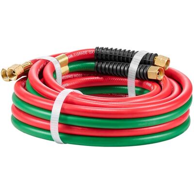 VEVOR - Oxygen Acetylene Hose, 1/4-Inch x 15FT Oxy Acetylene Hose with 9/16"-18 B Fitting, 300PSI T Grade Welding Cutting Torch - Red;Green VEVOR - Oxygen Acetylene Hose, 1/4-Inch x 15FT Oxy Acetylene Hose with 9/16"-18 B Fitting, 300PSI T Grade Welding Cutting Torch - Red;Green