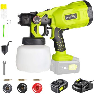 SnapFresh - 20V Cordless Electric Paint Sprayer Kit with 4.0Ah Battery, Fast Charger & 3 Nozzles - Green SnapFresh - 20V Cordless Electric Paint Sprayer Kit with 4.0Ah Battery, Fast Charger & 3 Nozzles - Green