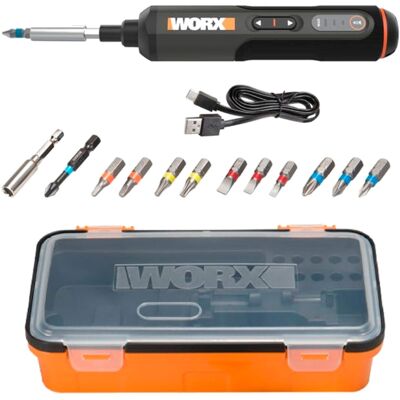 WORX - 4V 3-Speed Compact Screwdriver with 12 Accessory Bits, Dual LED Lights, and 3 Gear Torque - Black WORX - 4V 3-Speed Compact Screwdriver with 12 Accessory Bits, Dual LED Lights, and 3 Gear Torque - Black