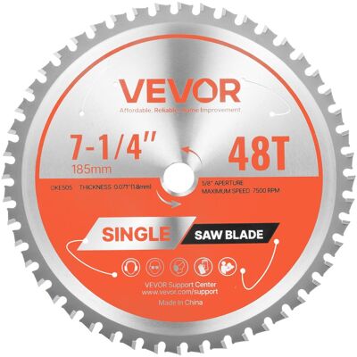 VEVOR - Circular Saw Blade, 7-1/4 inch Diameter, 48 Precision Alloy Teeth, 5/8 inch Arbor, Smooth Finish, Metal Cutting Blade - Orange VEVOR - Circular Saw Blade, 7-1/4 inch Diameter, 48 Precision Alloy Teeth, 5/8 inch Arbor, Smooth Finish, Metal Cutting Blade - Orange