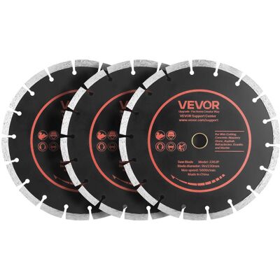 VEVOR - Diamond Blades 9 inch, 3-Pack Concrete Saw Blade Set, 7/8 in Arbor, High-Hardness Diamond Segments, 65Mn Steel Core - Black + Orange VEVOR - Diamond Blades 9 inch, 3-Pack Concrete Saw Blade Set, 7/8 in Arbor, High-Hardness Diamond Segments, 65Mn Steel Core - Black + Orange