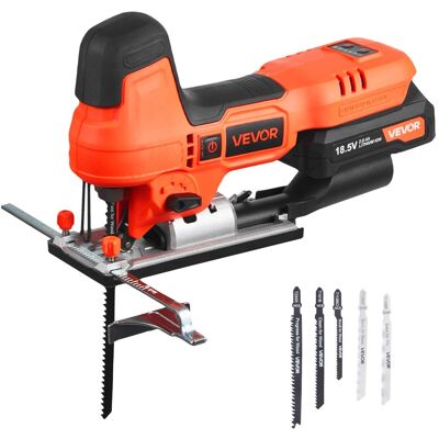 VEVOR - Cordless Jig Saw, 20 V Brushless Motor, 3500 SPM Blade Speed, Cordless Jigsaw with 6 pcs Blades, LED Light - Orange + Black VEVOR - Cordless Jig Saw, 20 V Brushless Motor, 3500 SPM Blade Speed, Cordless Jigsaw with 6 pcs Blades, LED Light - Orange + Black